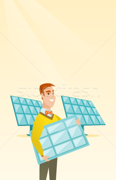 Man zonnepaneel kaukasisch werknemer Stockfoto © RAStudio