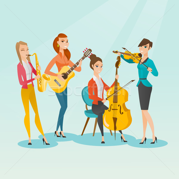Stock photo: Band of musicians playing musical instruments.