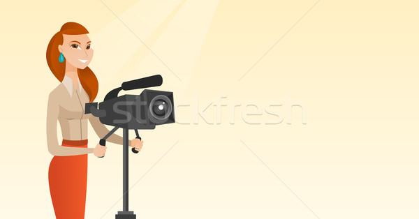 Cameraman with movie camera on tripod. Stock photo © RAStudio