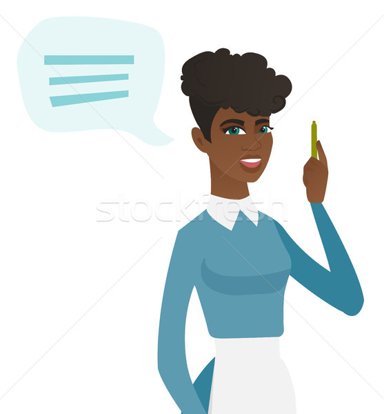 Young african-american cleaner with speech bubble. Stock photo © RAStudio