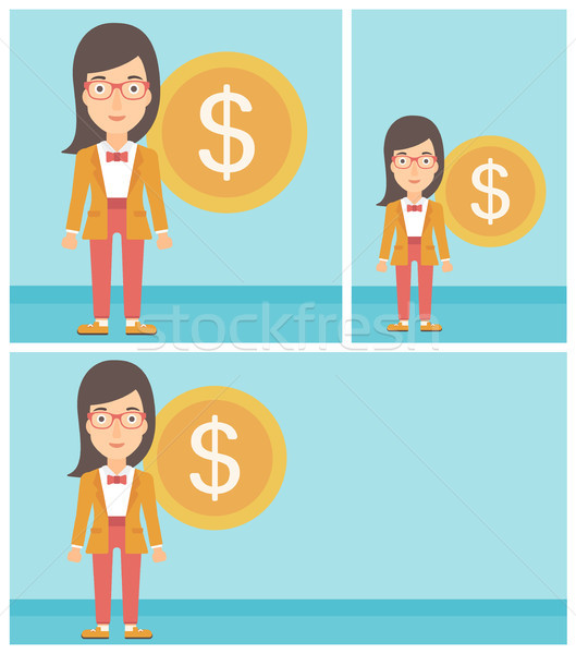 [[stock_photo]]: Réussi · femme · d'affaires · dollar · pièce · jeunes · permanent