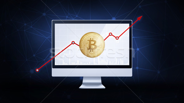Gold bitcoin coin with bull stock chart. Stock photo © RAStudio