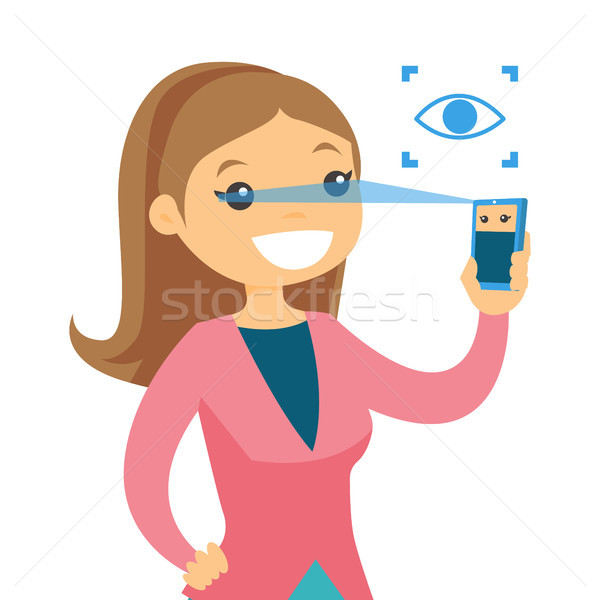 White woman scanning eyes with smartphone Stock photo © RAStudio