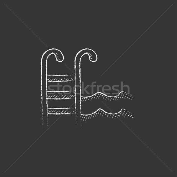 Swimming pool with ladder. Drawn in chalk icon. Stock photo © RAStudio