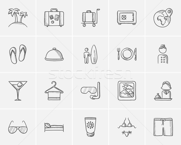 Travel and holiday sketch icon set. Stock photo © RAStudio