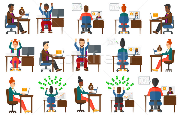 Vector set ilustratii oameni de afaceri om de afaceri on-line Imagine de stoc © RAStudio