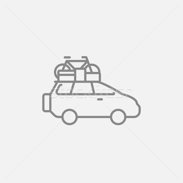 Stock photo: Car with bicycle mounted to the roof line icon.