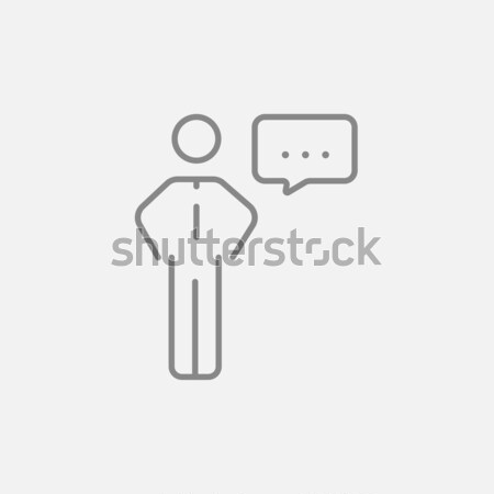 Stock photo: Businessman with a speech square line icon.