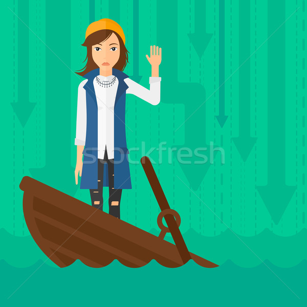 Business woman standing in sinking boat. Stock photo © RAStudio