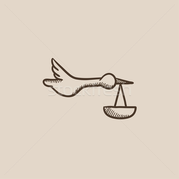 Baby basket cicogna sketch icona web Foto d'archivio © RAStudio