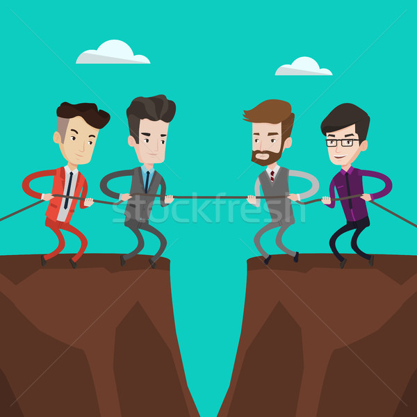 Twee groepen zakenlieden touw klif Stockfoto © RAStudio