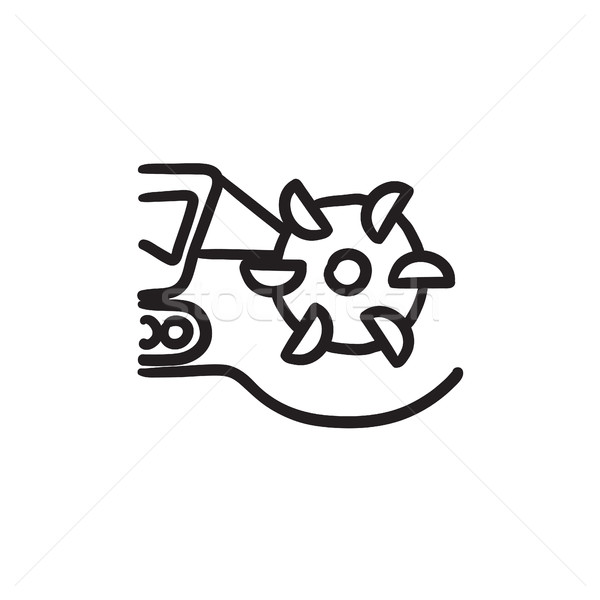 Stock photo: Coal machine with cutting drum sketch icon.