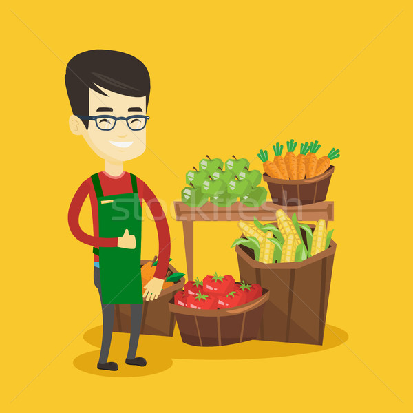 Stock photo: Friendly supermarket worker vector illustration.