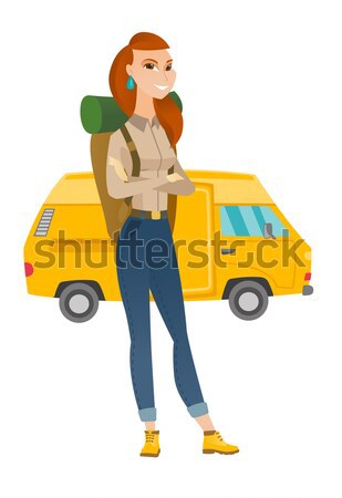 Gezgin ayakta minibüs genç Asya sırt çantası Stok fotoğraf © RAStudio