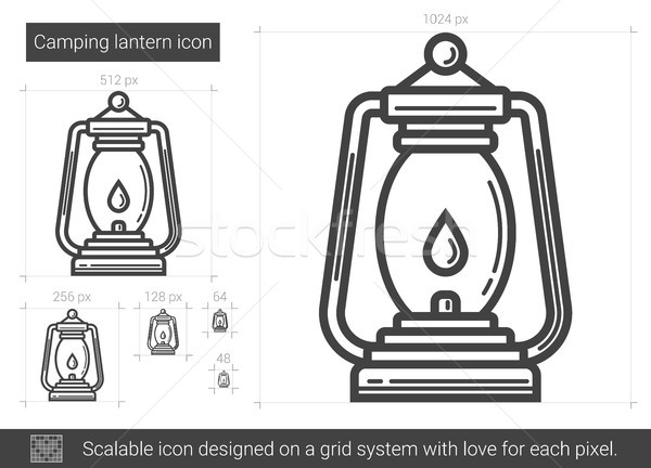 Stock fotó: Kempingezés · lámpás · vonal · ikon · vektor · izolált