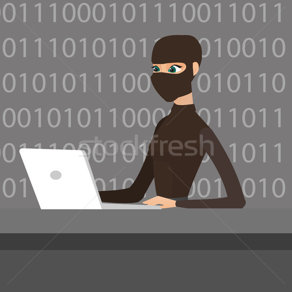 хакер используя ноутбук информации компьютер маске рабочих Сток-фото © RAStudio