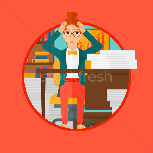 [[stock_photo]]: Désespoir · femme · séance · bureau · travail · tête