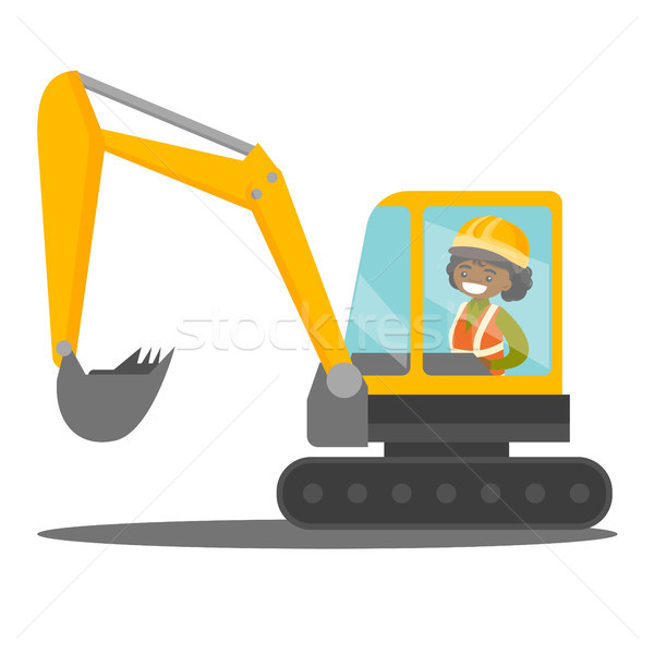 Young african builder driving an excavator. Stock photo © RAStudio