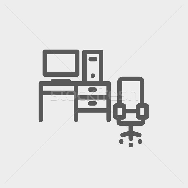 Computer set with table and chair thin line icon Stock photo © RAStudio