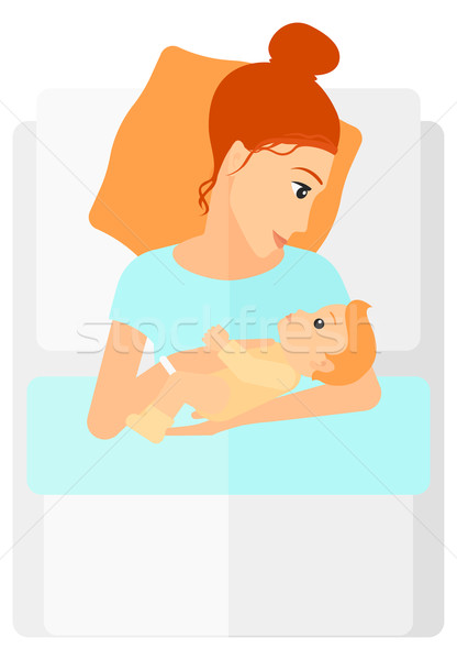 Femeie maternitate pat nou-nascut copil vector Imagine de stoc © RAStudio