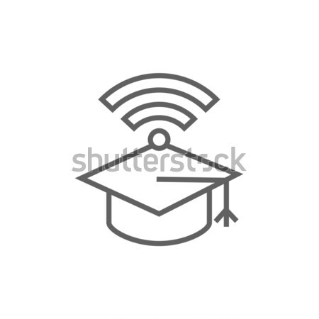 Stock photo: Graduation cap with wi-fi sign line icon.