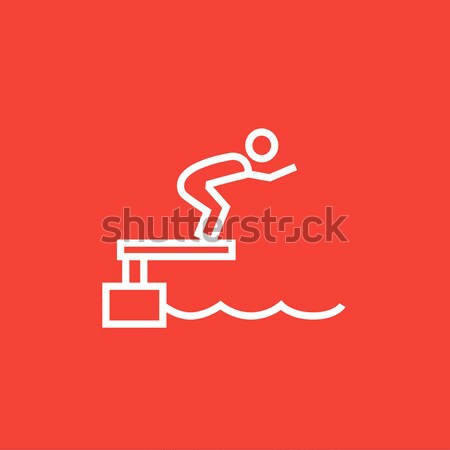 Swimmer jumping from starting block in pool line icon. Stock photo © RAStudio