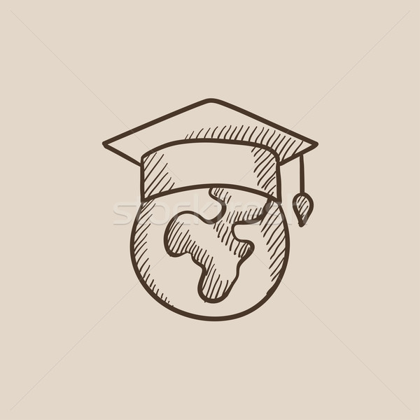 Globe in graduation cap sketch icon. Stock photo © RAStudio