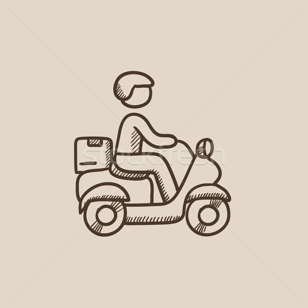 Man carrying goods on bike sketch icon. Stock photo © RAStudio