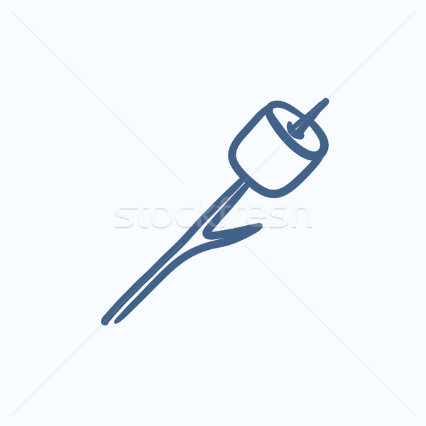 Marshmallow roasted on wooden stick sketch icon. Stock photo © RAStudio