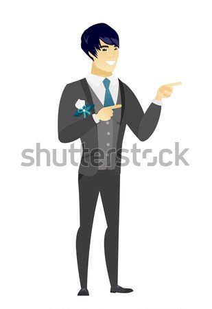 Young asian groom with speech bubble. Stock photo © RAStudio