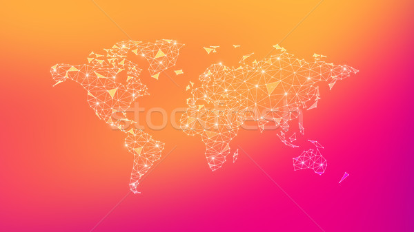 Stock photo: Polygon world map on multicolored background