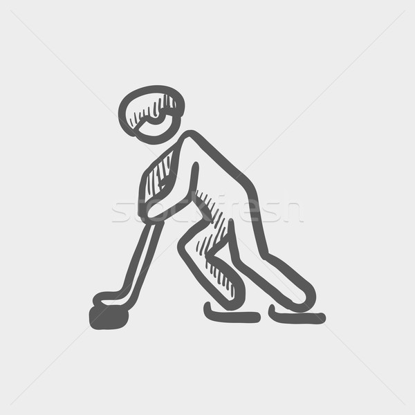 Hockey player pushing the puck sketch icon Stock photo © RAStudio