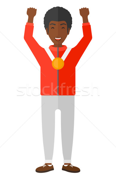 Athlete with medal and hands raised. Stock photo © RAStudio