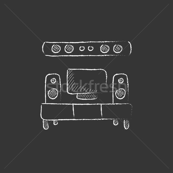 TV flat screen and home theater. Drawn in chalk icon. Stock photo © RAStudio