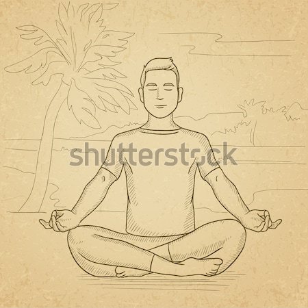 Stock photo: Businessman meditating in lotus pose.