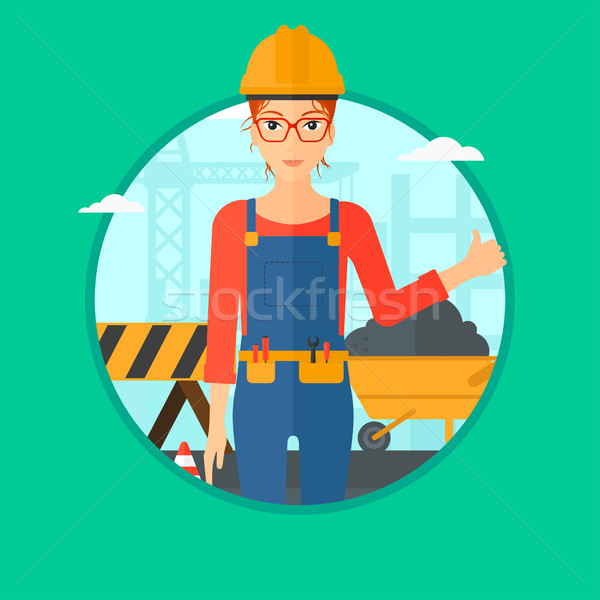 Сток-фото: строителя · большой · палец · руки · вверх · женщины · шлема · строительная · площадка