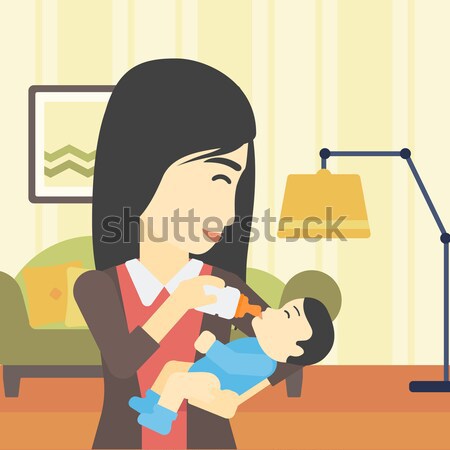 Foto stock: Padre · bebé · Asia · leche · botella