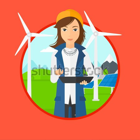 Woman holding small plant vector illustration. Stock photo © RAStudio