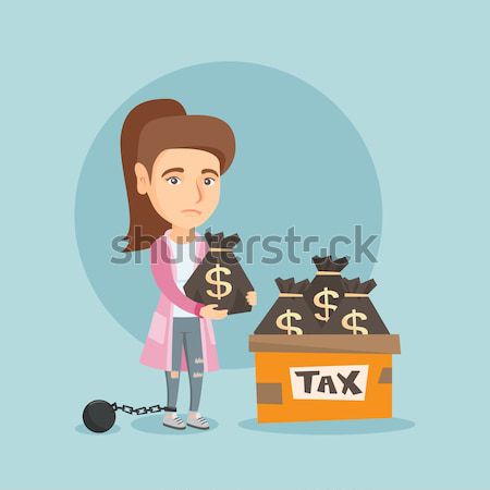 Chained taxpayer with bags full of taxes. Stock photo © RAStudio