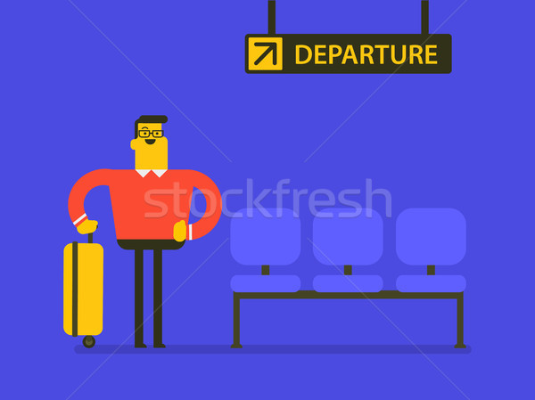 Mann Koffer warten Flug jungen Stock foto © RAStudio