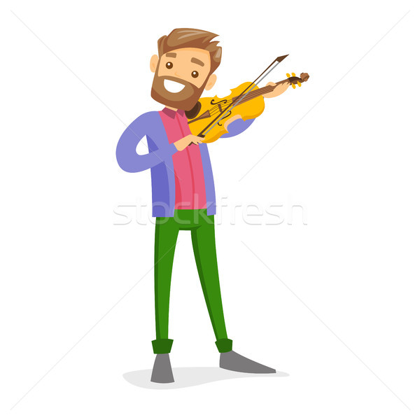 Jóvenes caucásico hombre blanco jugando violín sonriendo Foto stock © RAStudio