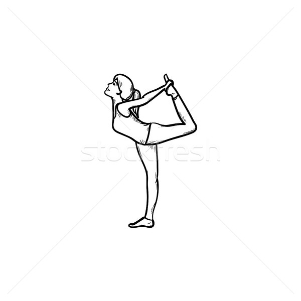 Woman stretching in yoga pose hand drawn outline doodle icon. Stock photo © RAStudio