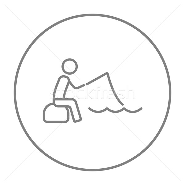 ストックフォト: 漁師 · 座って · ロッド · 行 · アイコン · ウェブ