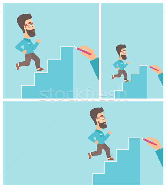 üzletember fut emeleten hipszter szakáll felfelé Stock fotó © RAStudio