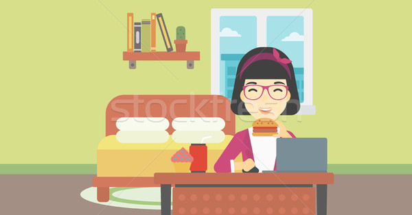 Woman eating hamburger vector illustration. Stock photo © RAStudio