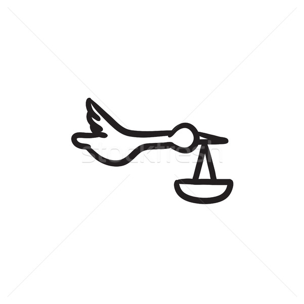 Baby basket with stork sketch icon. Stock photo © RAStudio