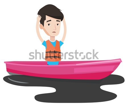 Woman floating in a boat in polluted water. Stock photo © RAStudio
