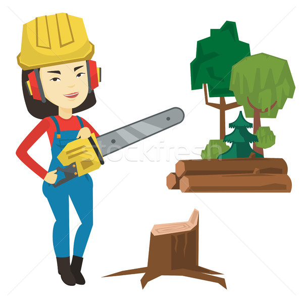 Stock photo: Lumberjack with chainsaw vector illustration.