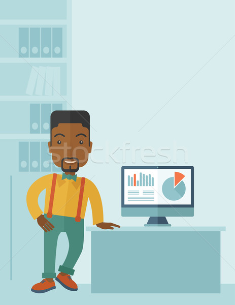 Férfi bemutat grafikon számítógép fickó áll Stock fotó © RAStudio