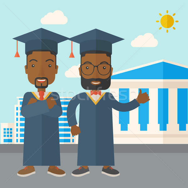 Two black men wearing graduation cap. Stock photo © RAStudio